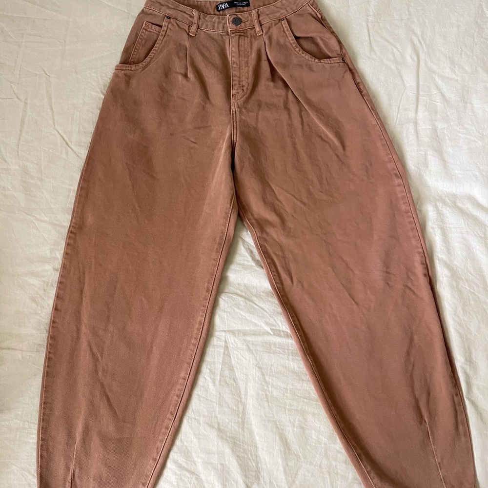 Zara Brown Baggy High Rise Jeans